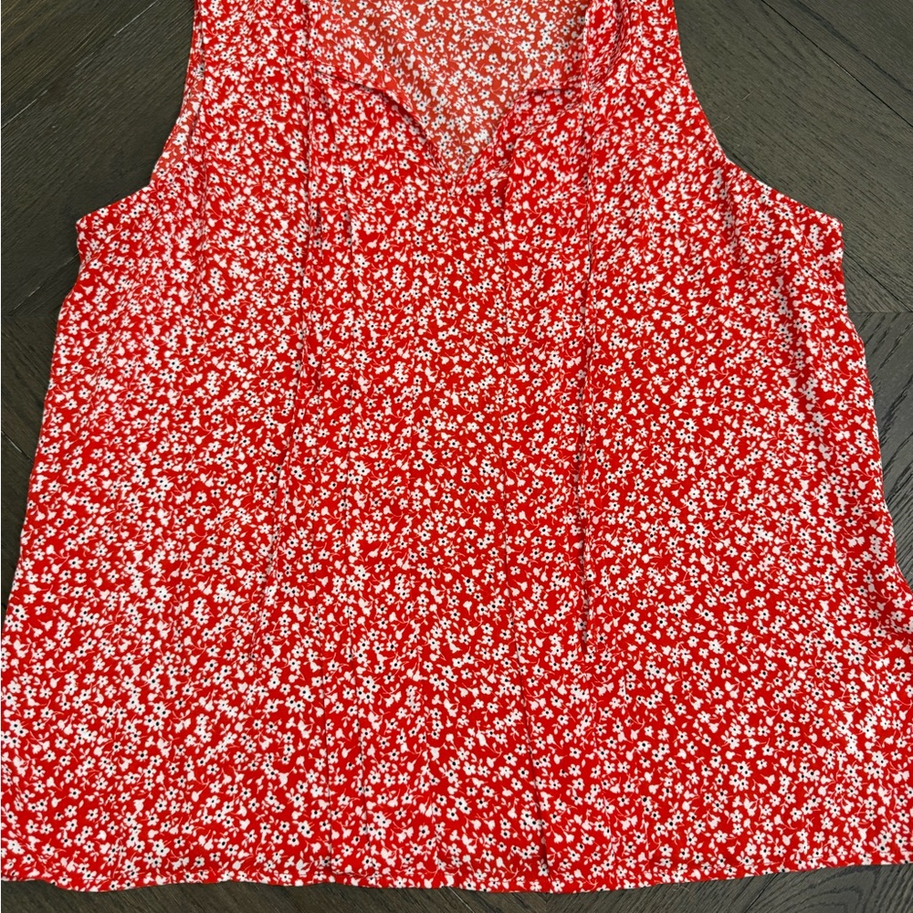 J. Crew Red and White Floral Blouse